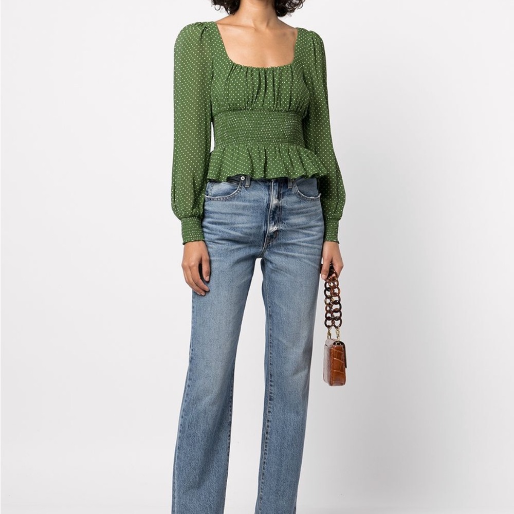 Reformation Hearth Smocked Top - Green